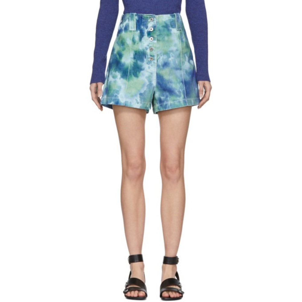 3.1 PHILLIP LIM BLUE AND GREEN DENIM TIE-DYE CARGO SHORTS